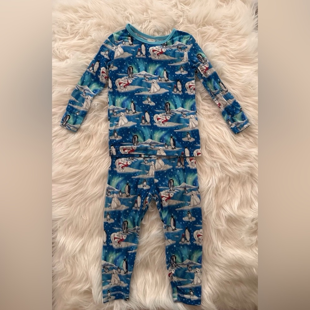 GUC Free Birdees Bamboo Northern Lights Polar Bears Penguin Pajamas 2T